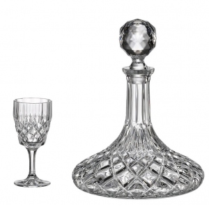 Set 6 Pahare Vin Cristal Bohemia cu Decantor Angela
