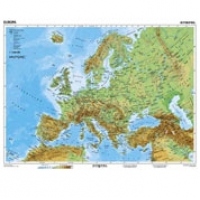 Europa - Harta Fizica + Harta Contur: 160 x 120 cm cu sipci de lemn