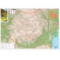 Romania Harta Rutiera: 200 x 140 cm, cu sipci de lemn