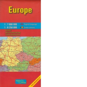 Europa (politica + reteaua feroviara)(1: 7 000 000, romana - engleza)